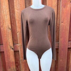 Mango Chocolate Brown Long Sleeve Bodysuit Size L